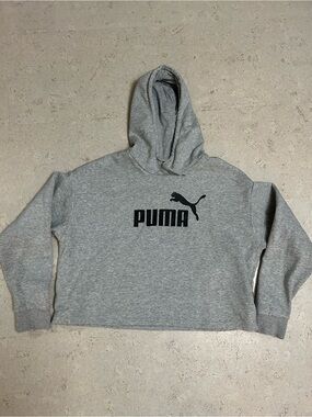 Puma Light Gray Crop Sweatshirt with Black Branding